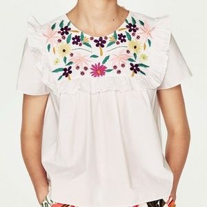 Zara Trafalluc Embroidered Top Size S